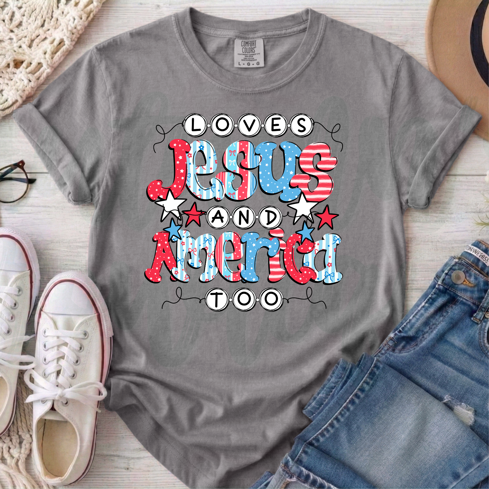Loves Jesus and America Too Tee